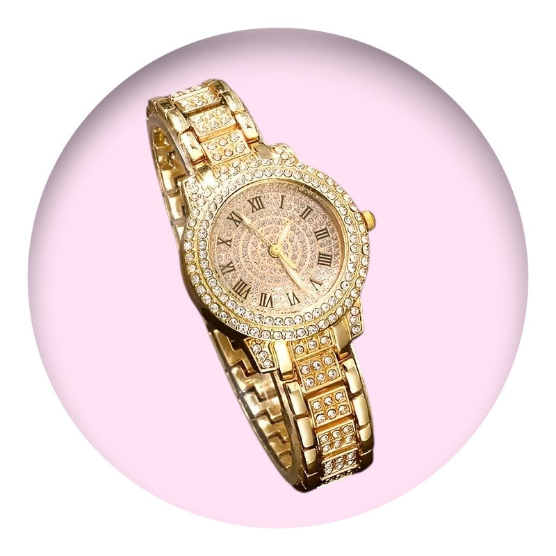 Montre à Quartz pour Femme Dorée Glamour avec Strass Scintillants