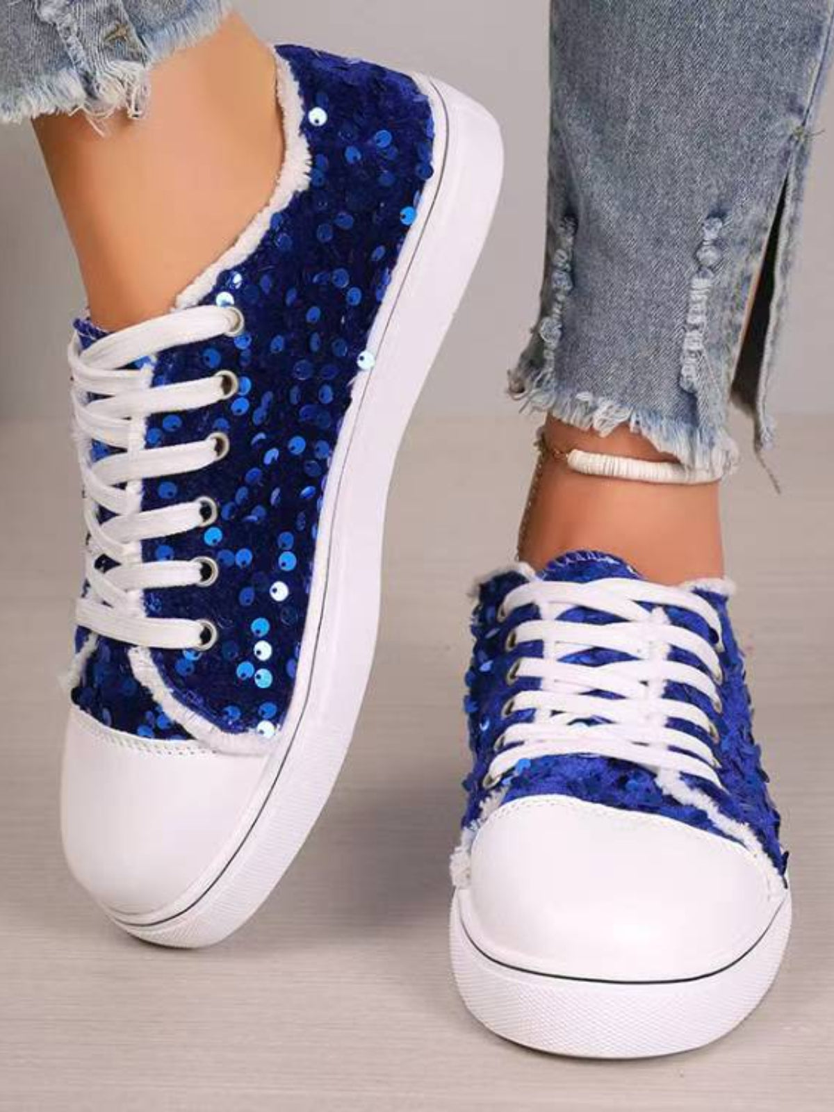 Sequin Round Toe Flat Sneakers Shoe