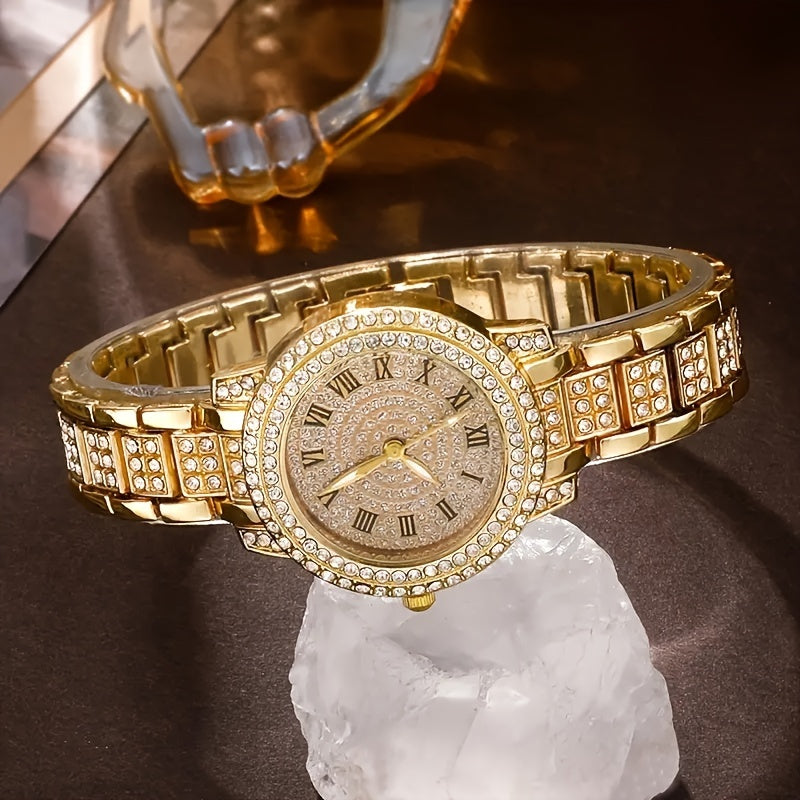 Montre à Quartz pour Femme Dorée Glamour avec Strass Scintillants