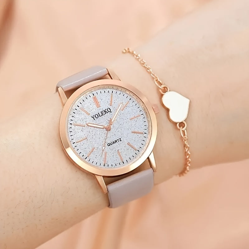 Montre-bracelet à quartz élégante en cuir PU 2 pièces pour femme