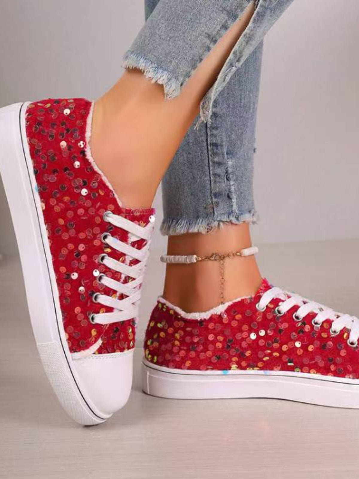 Sequin Round Toe Flat Sneakers Shoe