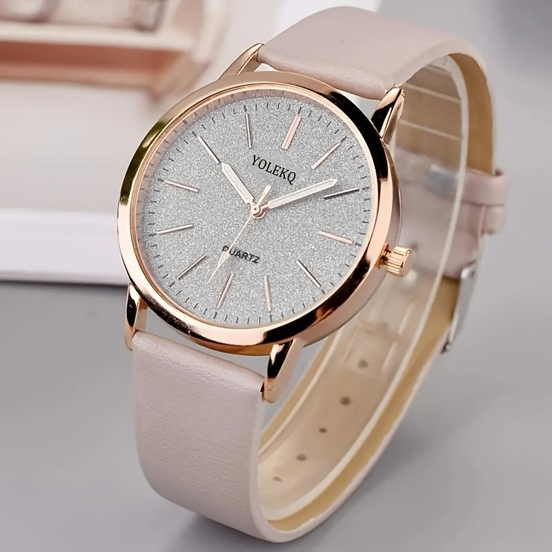 Montre-bracelet à quartz élégante en cuir PU 2 pièces pour femme