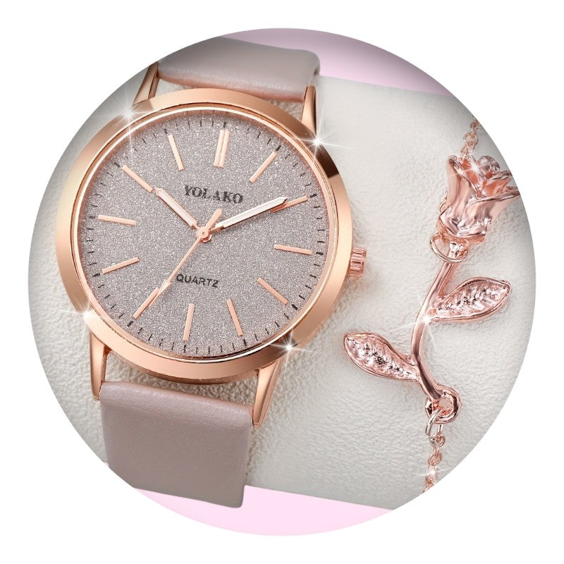 Montre à Quartz Décontractée pour Femme avec Cadran à Échelle Givrée + Bracelet