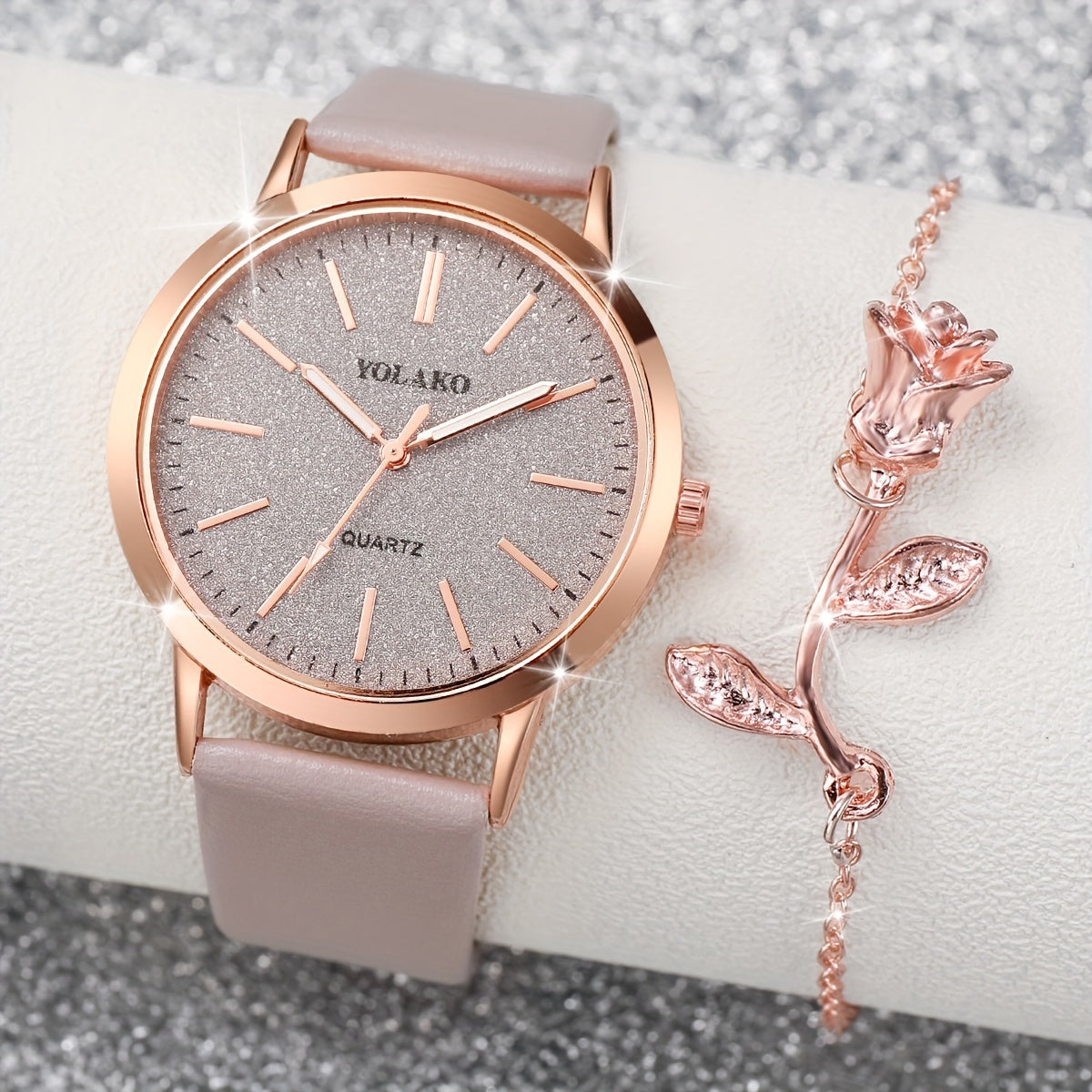 Montre à Quartz Décontractée pour Femme avec Cadran à Échelle Givrée + Bracelet