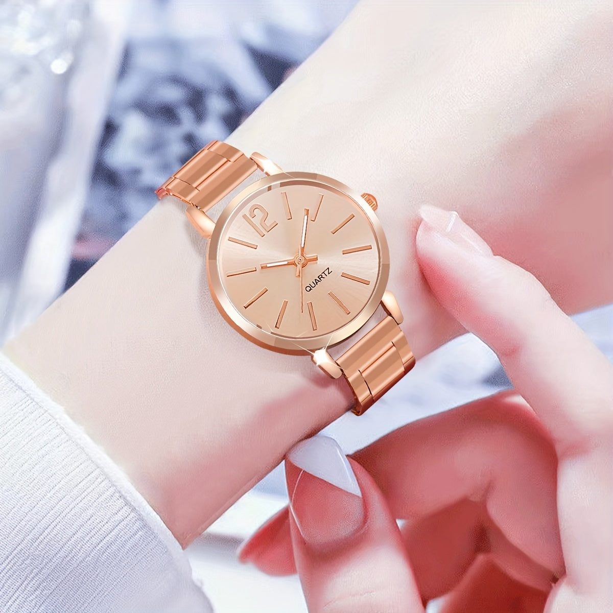 Montre pour Femme en Quartz Doré Rose Chic